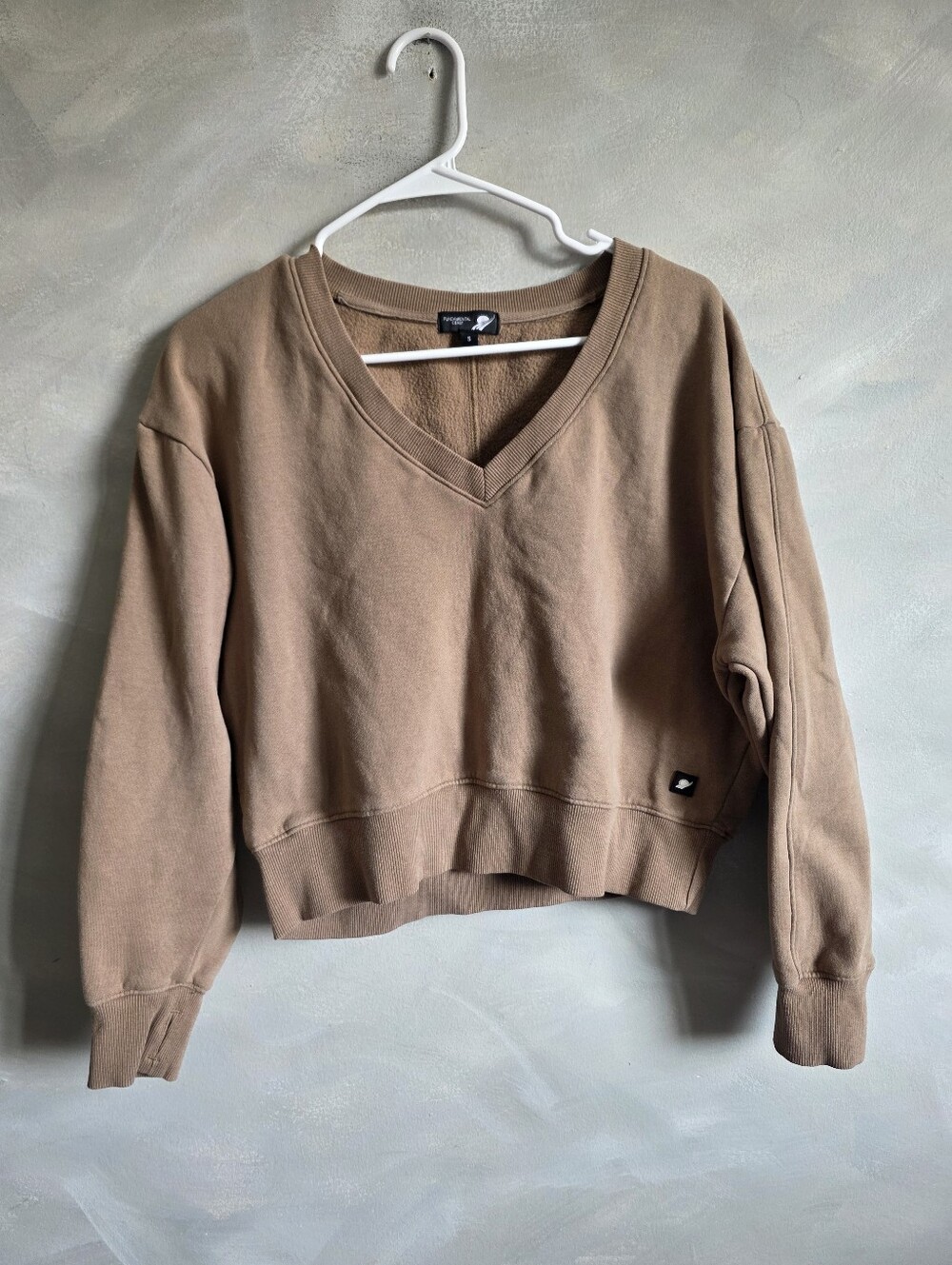 Fundamental Coast Brown V Neck Crop Sweatshirt Sz S